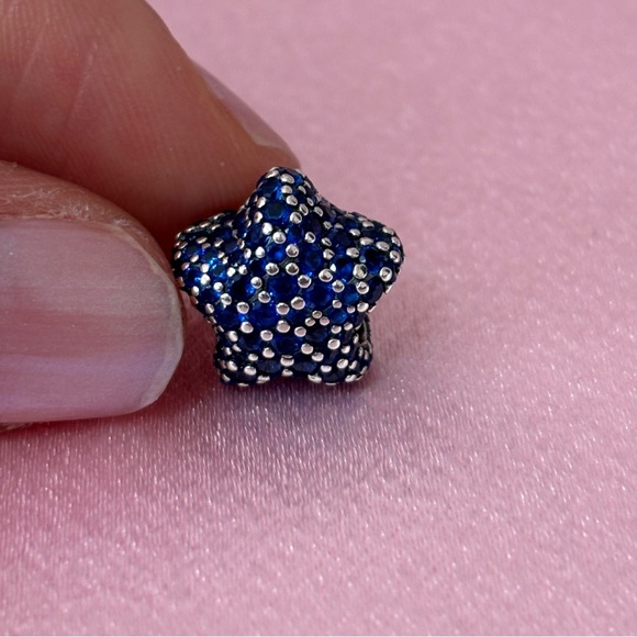 Blue Rhinestones Star Sterling Silver Charm for Bracelets - Picture 5 of 7